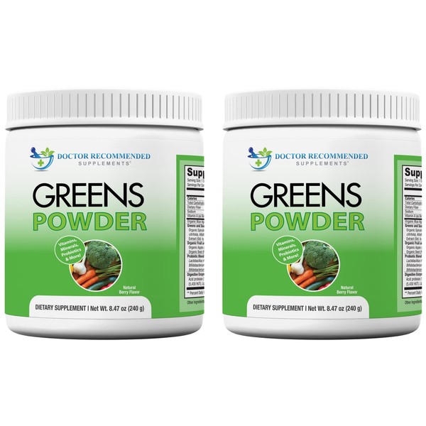 Greens Powder -Doctor Recommended-Complete-Natural Whole Super Food Nutritional Supplement - Greens Drink w/Organic Fruits, Vegetables, 2 Pack