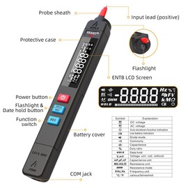 Digital Multimeter with 6000 Counts, XE-7 Auto Range Pen Multimeter with LED Display and Flashlight, Voltmeter, Electronic Ammeter, Continuity Tester, AC/DC, Data Hold