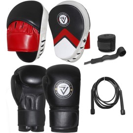 Boxing sparing punching pads and bag glove rex leather + FREE hand wraps & skipping rope