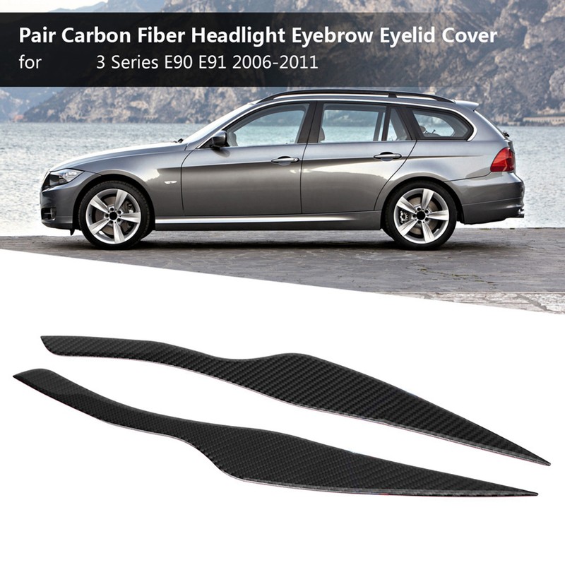 Pair Carbon Fiber Headlight Eyebrow Eyelid Cover for 3 Series