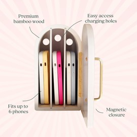 The Phone Box, Decorative Cell Phone Box for Family Time, Holds 6 Phones, Premium Bamboo Wood Phone Jail, Charging Holes, Free App