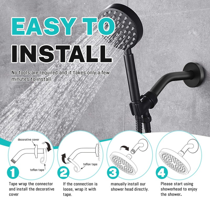 Black Shower Arm with Flange, Wall Mounted Shower Head Extension,