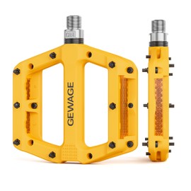 GEWAGE Bicycle Pedals, Nylon Fibre MTB Pedals with Reflectors, 9/16 Inch Non-Slip, Lightweight Bicycle Platform Pedals with 3 Bearings for Road Bike, MTB, E-Bike (Yellow)
