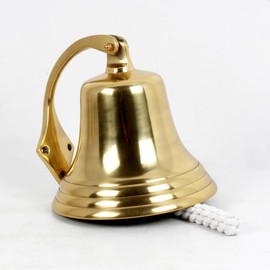 7" Solid Aluminum Ship Bell, Premium Brass Plated Hanging Harbor Bell - Nautical Decor - Nautical Home Decoration