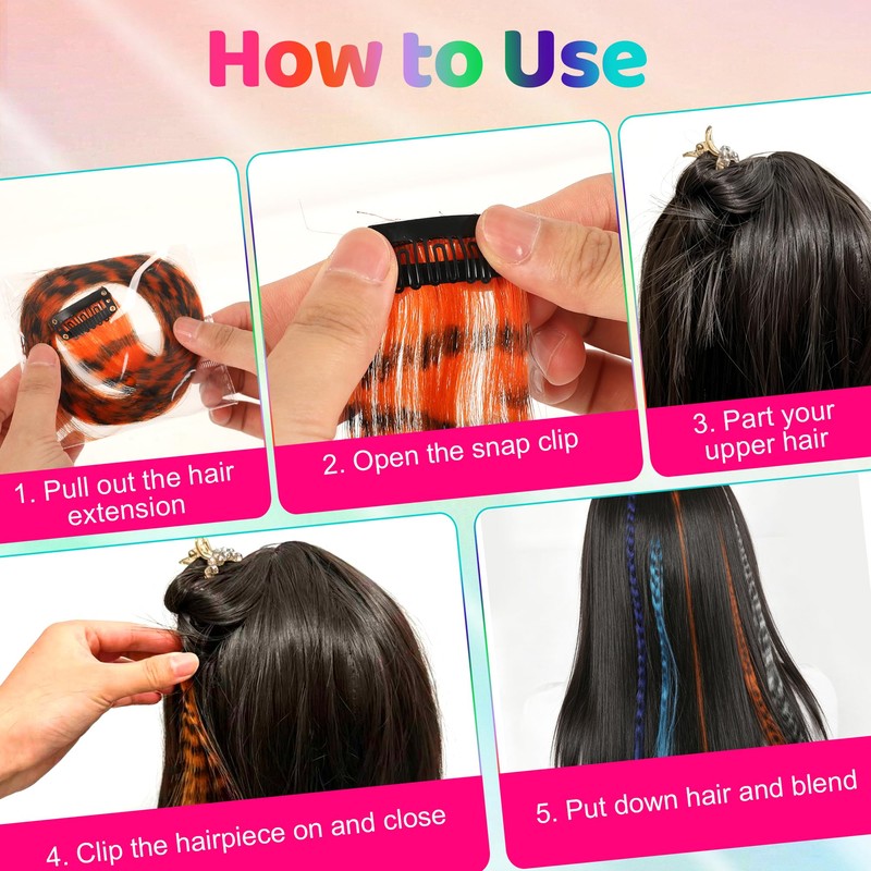 Colored Hair Extensions Clip in, Raccoon Tail for Kids Girls