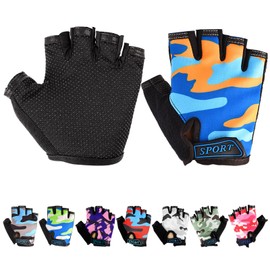 Mecmbj Child Half Finger Cycling Gloves, Children's Sports Gloves, Non-Slip Children's Sports Gloves, for Cycling, Boating, Yoga, Skating, Climbing, Blue + Yellow (Applicable People: 6-12 Years)