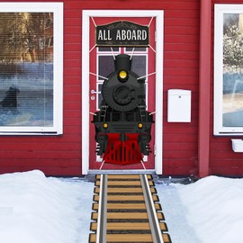 VitalCozy 3 Pack Train Party Decoration Polyester Fabric Train Hanging Banner Railroad Track Aisle Runner Trains Backdrop for Birthday Party School Classroom Door Home Wall Indoor Outdoor Decor