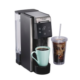 Hamilton Beach FlexBrew Advanced 4-in-1 Single Serve Hot & Iced Coffee Maker with Removable 45 oz. Water Reservoir, Use Pod Packs and Grounds, Fast Brewing, LED Touchscreen, Black (49925)