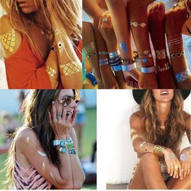Rotekt 5pcs Mixta Metálico Dorado Plata Colorido Patrón, tatuajes temporales de oro,Temporal Desechable Tatuaje Pegatinas Tatuaje