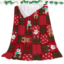 Christmas Throw Blanket 100x150cm Red Grid Warm Soft Blanket Xmas Santa Claus Snowman Flannel Blanket Thick Comfy Throw Fall Blanket, Sofa Blanket Fluffy Throw Blanket for Bed Sofa Couch Chair