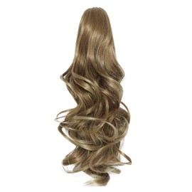 Yamel Ponytail Extension 16" Long Curly Wavy Light Brown to Ash Blonde Claw Jaw Clip in Synthetic Hairpiece Pony Tail Tale Ponytail Hair Extensions