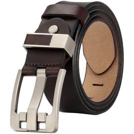 LionVII Men's Leather Belt Full Grain Leather Anti-Scratch Pin Buckle Casual Belts, Great for Jeans Formal Work Wear, Suits Up to 44 inch Waist Brown