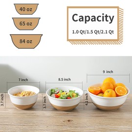 Tikooere Ceramic Mixing Bowls,Large Serving Bowls 2.1/1.5/1.0 Qt,Salad Bowls Set of 3 for Kitchen Space Saving Storage,Nesting Bowls for Cooking,Popcorn,Soup,Fruit, Microwave & Dishwasher Safe,White