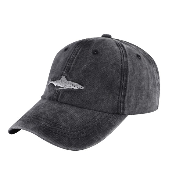 Embroidered Cotton Baseball Cap Adjustable Strapback Hat (Shark Grey)