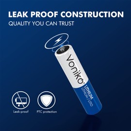 Voniko AAA Lithium Batteries, 4 Pack 1.5V 1250mah Lithium AAA Batteries—High Performance Triple AAA Long Lasting Battery for Flashlight, Toys, Remote Control, Alarm System (Non-Rechargeable)