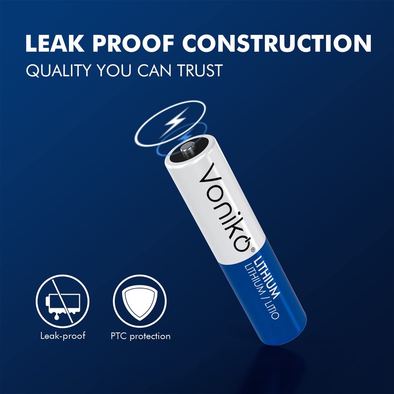 Voniko AAA Lithium Batteries, 4 Pack 1.5V 1250mah Lithium AAA