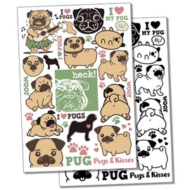 Pug Dog Breed Temporary Tattoo Water Resistant Fake Body Art Set Collection - Color (One Sheet)