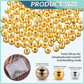 Skylety 120 Pieces Fly Tying Beads with a Plastic Box Tungsten Beads Round Ball Weights Head Ball Fly Tying Materials(3.0 mm, 2.5 mm, 2.0 mm,Black Nickel, Gold, Silver)