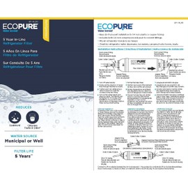 EcoPure EPINL30 5 Year in-Line Refrigerator Filter-Universal Includes Both 1/4" Compression and Push to Connect Fittings , White