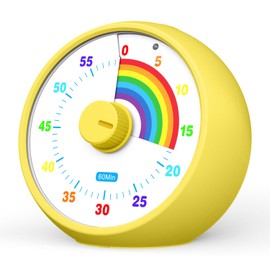 Visual Timer for Kids, 60-Minute Countdown Timer for Classroom Office Kitchen, Desk Timer Kids Time Management Tools with Silent Operation, Pomodoro Time Rainbow Pattern (Yellow)