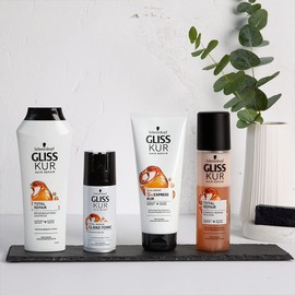 Gliss Kur Total Repair Shampoo (400 ml), hair shampoo smooths the surface of the hair and provides an effective repair, care shampoo ensures up to 85% less hair breakage