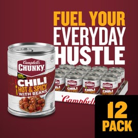 Campbell’s Chunky Hot and Spicy Chili With Beans, 16.5 oz Can (12 Pack)