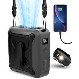 Portable Waist Fan Clip on Belt Under Shirt w/LED Display & Flashlight, 8000mAh Battery Powered, Rechargeable 5-Speed 14600RPM Personal Cooling Fan for Construction, Warehouse, Outdoor Jobsite, Black