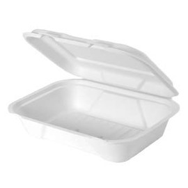 Genpak HF219 9" White Hinged Hoagie Take-Out Container| Compostable Made with Annually Renewable and Natural Fiber | Excellent Grease, Oil and Water Resistance | 9" x 5" x 3" Case Count 250