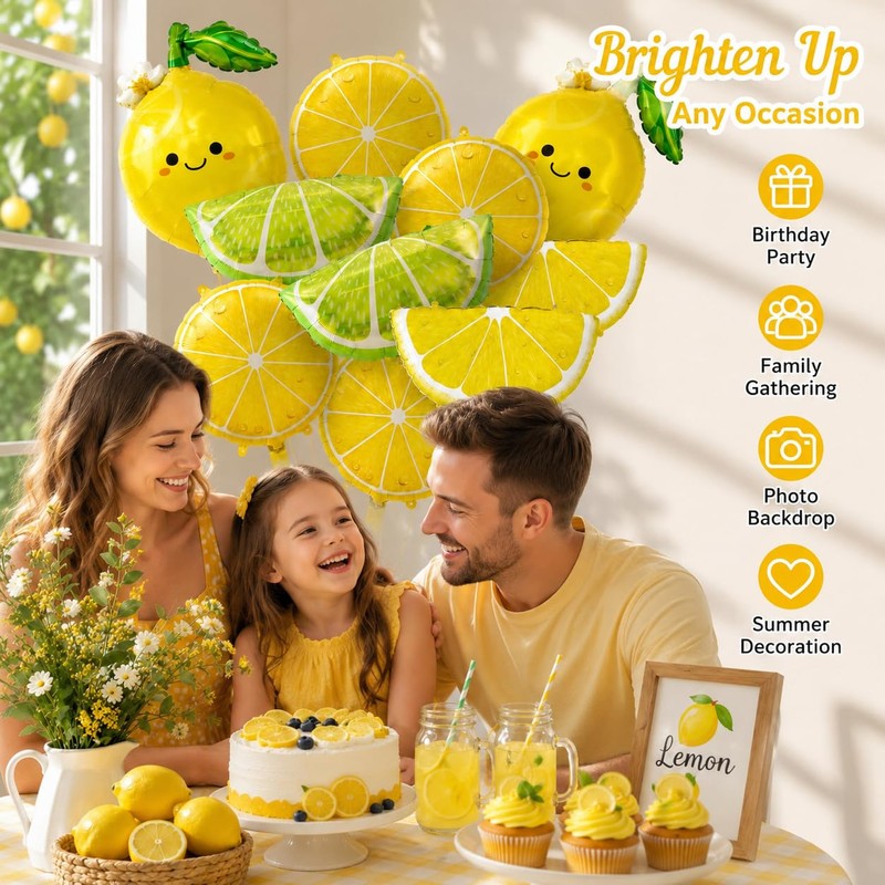 Lemon Foil Balloons 10Pcs Lemonade Balloons Set for Summer Party