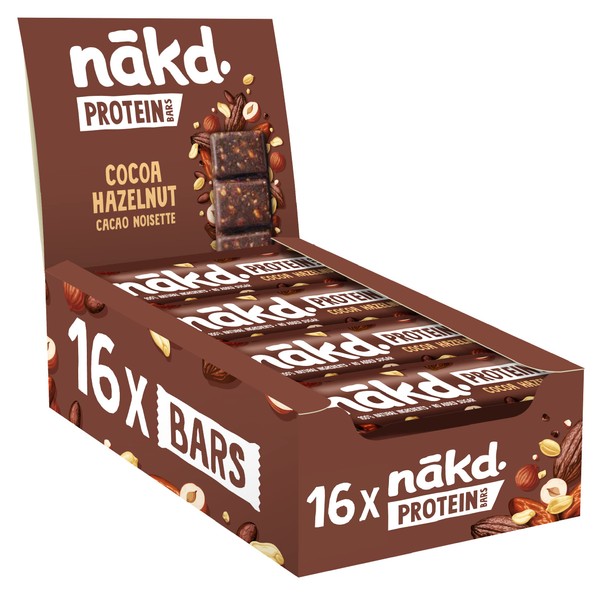 Nakd Cocoa Hazelnut Protein Bar - Vegan - Gluten Free - Healthy Snack, 45g (Pack of 16 bars)