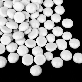 CYS EXCEL White Glass Flat Gemstone Vase Fillers (1 LB) | Flat Aquarium Marble Beads | Decorative Mosaic Glass Gem Pebbles Approx. 85~100 PCS