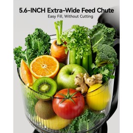 Cold Press Juicer, EUHOMY 5.6" Wide Feed Chute Juice Extractor Machine with 400W, High Juice Yield, Slow Masticating Juicer for Whole Vegetables & Fruits, Deep Grey