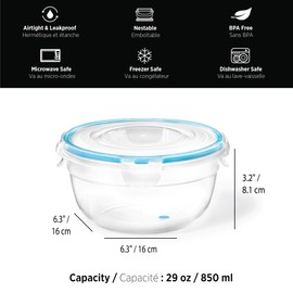 Starfrit LocknLock Easy Match Plastic Container - 29oz/850ml - Airtight, Leakproof & Nestable - 4-Sided Locking Lid