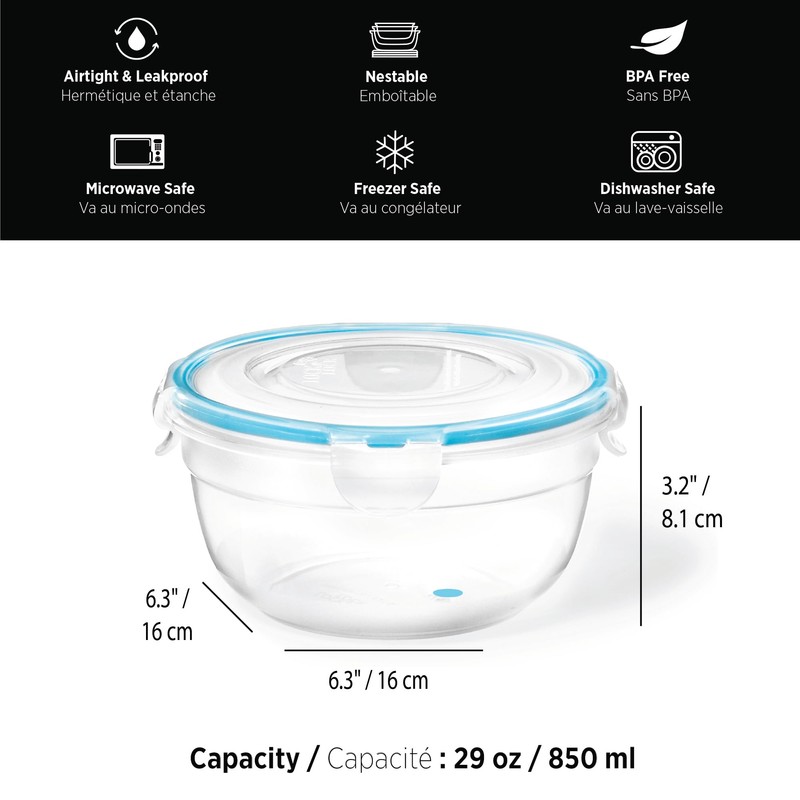 Starfrit LocknLock Easy Match Plastic Container - 29oz/850ml - Airtight,