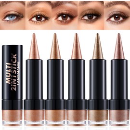 5 Colours Gradient Eyeshadow & Eyeliner Stick Set, Shimmer Gold Creamy Eyeshadow Pencil, Smudge-Resistant Long-Wearing Eye Makeup (SetA)