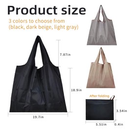KAYEF 3 Piece Foldable Shopping Bag, Foldable Shopping Bag with Pouch, Reusable Shopping Bag, Washable, Durable and Lightweight, black
