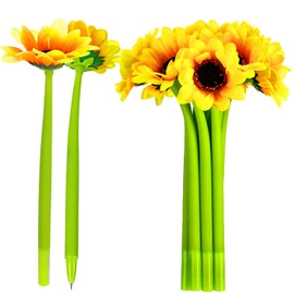 12 Pieces Sunflower Pens Faux Flowers Ballpoint Pens Creative Sunflower Gel Ink Pen 0.5 mm Flower Writing Pen for School Office Home, Kid Teacher Student Present, Party Favor Decor
