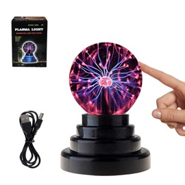SELOVE Bola de Plasma, Lámpara de Plasma, Lampara de Plasma Mágica USB, Esfera de Plasma, Sensible al Tacto, Juguetes Stem, Regalo Perfecto para Fiestas, Días Festivos y Cumpleaños(3", USB/Batería)