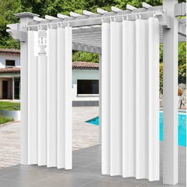 Comlax Outdoor Curtains - Waterproof Outdoor Curtain Balcony Patio UV Protection and Windproof, Privacy Screen Curtains for Porch / Gazebos, 1 Piece, White, 132 x 215 cm