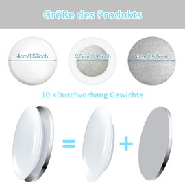 Shower Curtain Weights, Pack of 10 Round Magnetic Curtain Weights, White Shower Curtain Weights, Magnets Shower Curtain Weights, Round Shower Curtain Magnet, for Curtains, Tablecloths, Flags, Showers