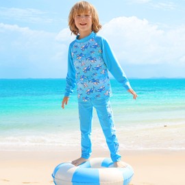 TFJH E 2-Piece Boys Swimsuits Rash Guard Sets UPF 50+ Bathing Suits Beachwear 476 BlueShark 104/110