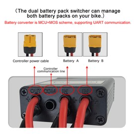 Dual Battery Pack Switch Balancer, 20v-72V Double Battery Discharge Converter Providing Lasting Power Parallel Battery Connector Cable for Electric Bike