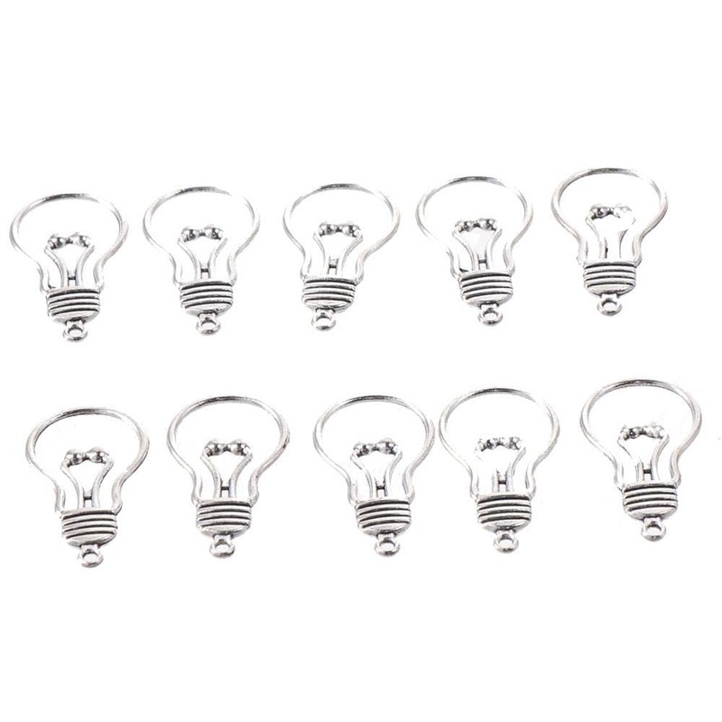 hobbyhub 100Pcs Antique Silver Lamp Light Bulb Charms Pendants for
