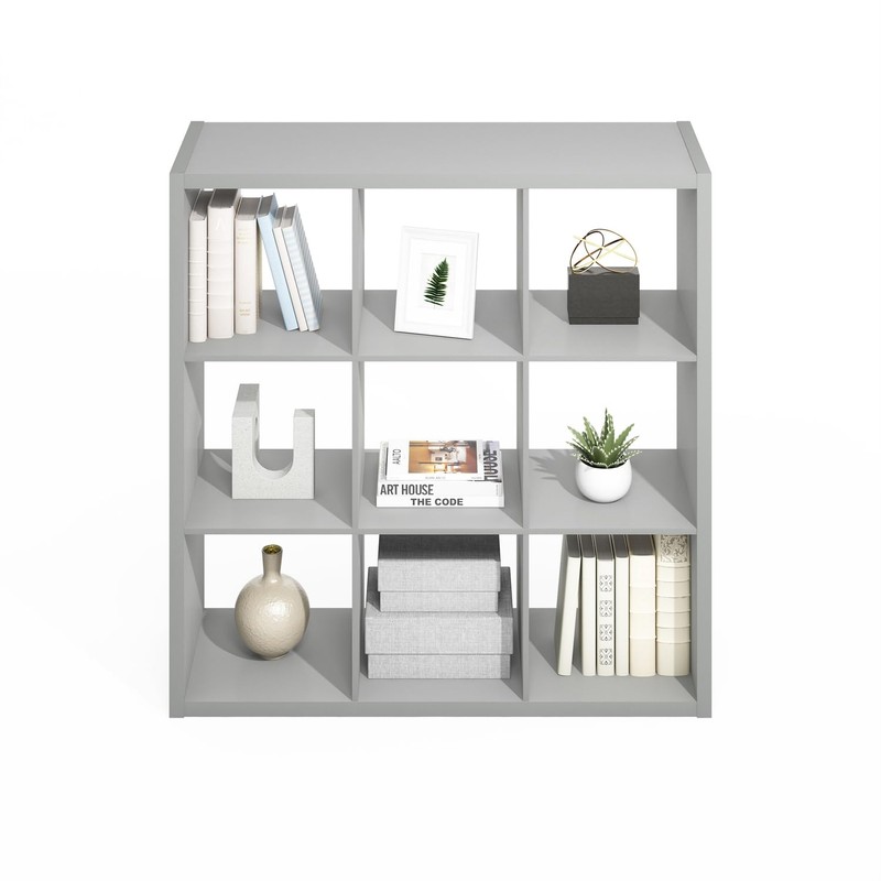 Furinno Simple Cube Storage Organizer, 9-Cube Display Shelf, Open Back