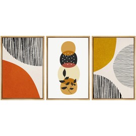 SIGNWIN Framed Canvas Print Wall Art Set Mid-Century 1960s Circle Plant Collage Abstract Shapes Illustrations Modern Art Contemporary Minimal Ultra for Living Room, Bedroom, Office - 16"x24"x3 NATURAL