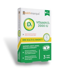 Vitamin D3 Tablets 2000iu 3 Month Supply - Premium Grade Vitamin D Supplements by Healthmarque UK; 50mcg, 90 Tablets, Bone, Muscle & Immune Support