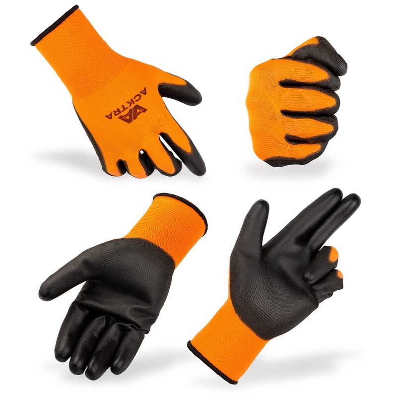 ACKTRA Ultra-Thin PU Safety WORK GLOVES 12 Pairs, WG002 Black