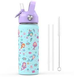 ACESAK 18oz Kids Insulated Water Bottle with Straw Lid - 18/8 Stainless Steel Kid Cup BPA-FREE Travel Tumbler Double Wall Vacuum Leak Proof Portable Toddler Water Bottle for School (Mermaid)