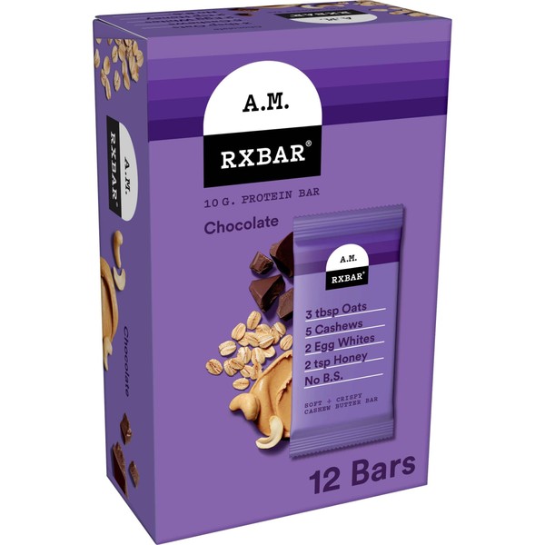 RXBAR A.M. Protein Bars, Gluten Free Snacks, Breakfast Snacks, Chocolate, 23.2oz Box (12 Bars)