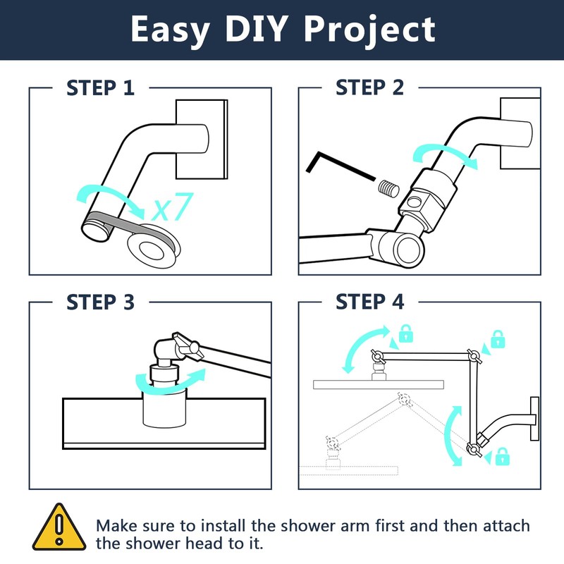 PDPBath Shower Extension Arm, 16" Upgrade Solid Brass Shower Head